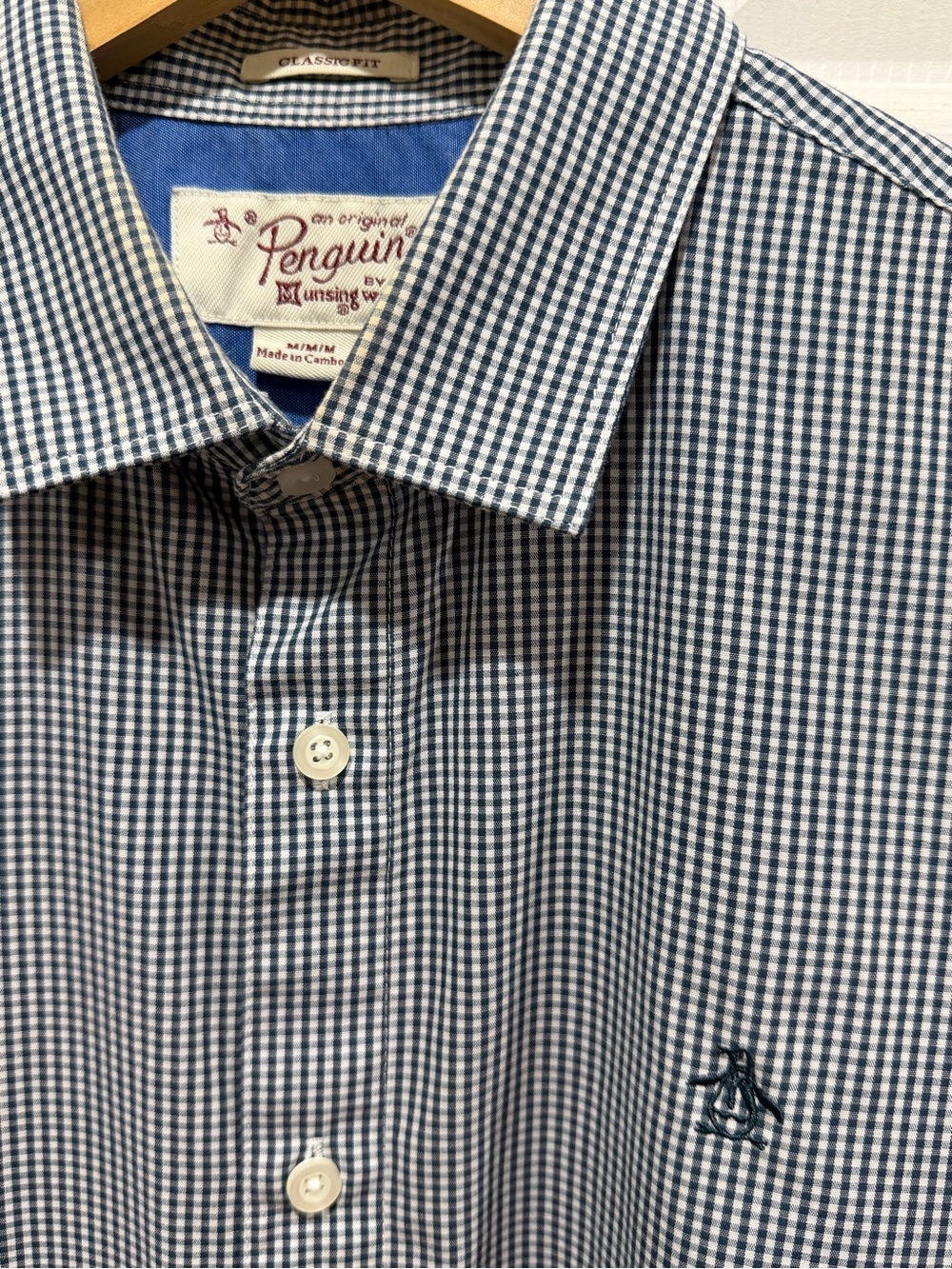 Original Penguin Medium Navy and White Gingham Button Down - Picture 3 of 7